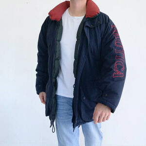 Vintage Nautica Navy & Red Puffer 100%  Duck Down Y2K Winter Jacket Size XL